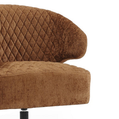 Swivel Accent Chair in Burnt Orange Light Brown Textured Chenille Fabric