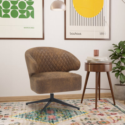 Swivel Accent Chair in Faux Leather Suede Brown