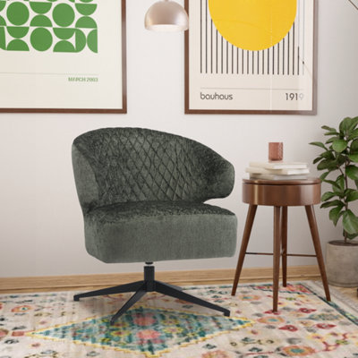 Swivel Accent Chair in Green Textured Chenille Fabric