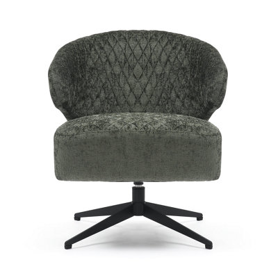 Swivel Accent Chair in Green Textured Chenille Fabric