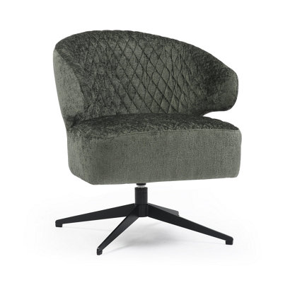 Swivel Accent Chair in Green Textured Chenille Fabric
