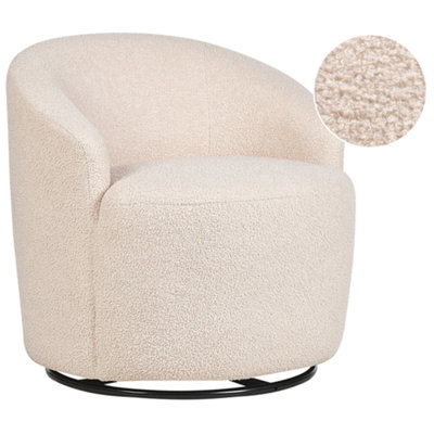 Swivel Armchair DAVIK Boucle Beige
