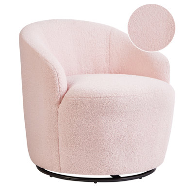 Swivel Armchair DAVIK Boucle Pastel Pink