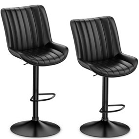 Swivel Bar Stools Set of 2 With Back, Chair Height Adjustable, PU Leather Covered, for Bar, Kitchen, Dining Room-Black