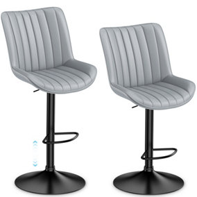 Swivel Bar Stools Set of 2 With Back, Chair Height Adjustable, PU Leather Covered, for Bar, Kitchen, Dining Room-Grey