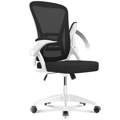 Swivel Computer Chair Home Office Chair with Flip Up Armrests,Breathable Mesh(Black-White)