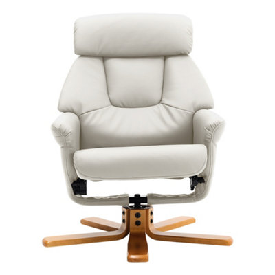 Swivel Cream Faux Leather Lounge Recliner with Ottoman DIY at B Q