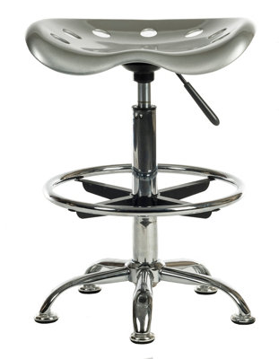 Swivel Ergonomic Tek Stool Adjustable Height with Foot ring - Silver