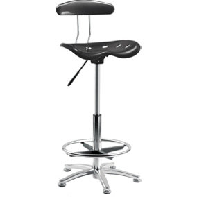 Swivel Ergonomic Tek Stool with Backrest with Adjustable Height and Foot ring - Black