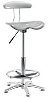 Swivel Ergonomic Tek Stool with Backrest with Adjustable Height and Foot ring - Silver