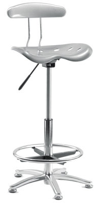 Swivel Ergonomic Tek Stool with Backrest with Adjustable Height and Foot ring - Silver