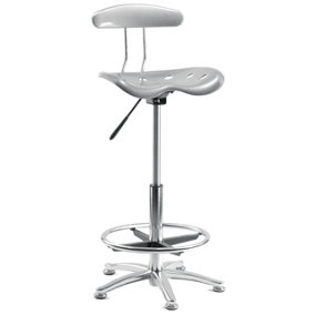 Swivel Ergonomic Tek Stool with Backrest with Adjustable Height and Foot ring - Silver