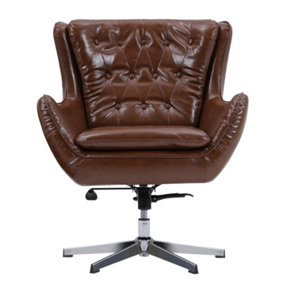 Swivel Leather Office Desk Adjustable Armchair Brown