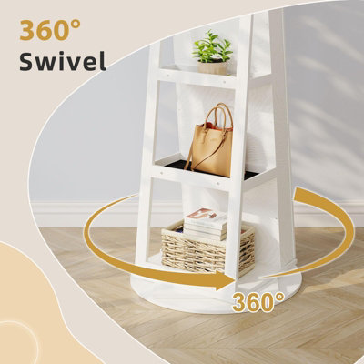 Swivel Lockable Jewelry Armoire Mirror with Storage Shelf (White) - 6