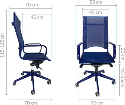 Swivel Mesh Office Chair with polished painted steel armrests and rubberised castors, 70 x 55 x 125 cm, brand Off Line model Blick