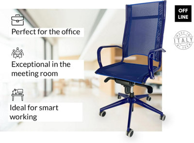 Swivel Mesh Office Chair with polished painted steel armrests and rubberised castors, 70 x 55 x 125 cm, brand Off Line model Blick