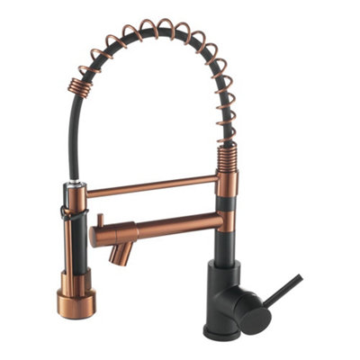 Swivel Pull Down Rose Gold and Black Kitchen Faucet with Pot Filler 304 Stainless Steel and Brass