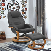 Swivel Recliner and Footstool Set PU Leather Upholstered Reclining Chair Armchair Lounger Chair with Ottoman,Black