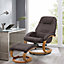Swivel Recliner and Footstool Set PU Leather Upholstered Reclining Chair Armchair Lounger Chair with Ottoman,Brown