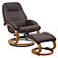 Swivel Recliner and Footstool Set PU Leather Upholstered Reclining Chair Armchair Lounger Chair with Ottoman,Brown