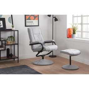Swivel Recliner Chair Grey Birlea Memphis Fabric Reclining & Foot Stool