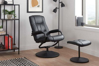 Swivel Recliner Reclining Chair Black Birlea Memphis Faux Leather & Footstool