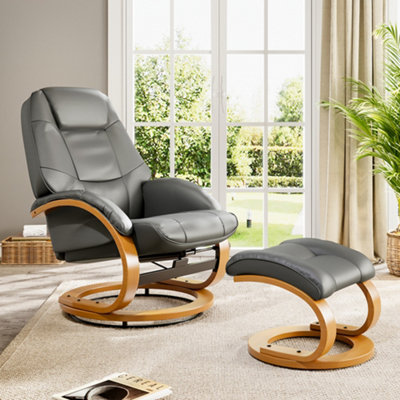 Swivel Recliner with Footstool and Adjustable Back Faux Leather Ergonomic Lounge Chair