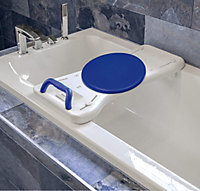 Swivel Seat Bath Board - Width Adjustable Multi-Purpose Rotating Turntable Seat with Handle Grip, Water Drainage Holes & Soap Dish