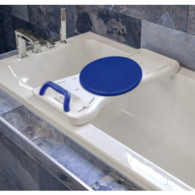 Swivel Seat Bath Board - Width Adjustable Multi-Purpose Rotating Turntable Seat with Handle Grip, Water Drainage Holes & Soap Dish