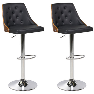 Swivel Stool Swivel Set of 2 Faux Leather Black VANCOUVER