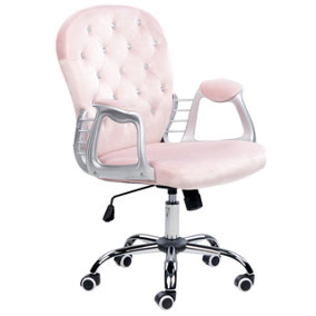 Swivel Velvet Office Chair Pink with Crystals PRINCESS
