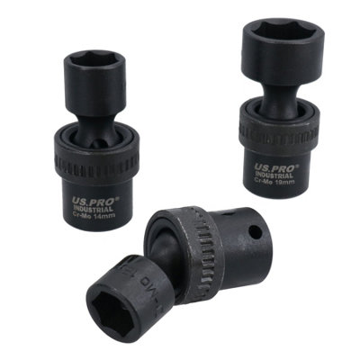 Swivel Wobble Metric Shallow Impact Sockets 3 8in Drive 10 19mm 10pc