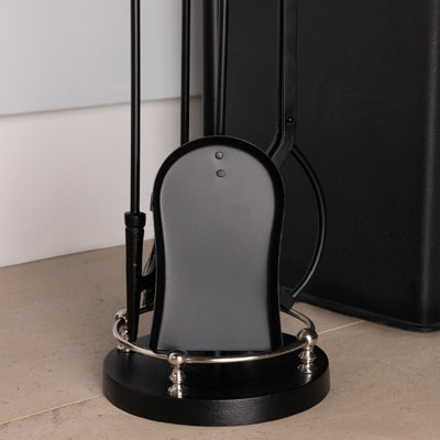 Sycamore Fireside Companion Set Iron Tool Stand Silver Handles Circular Base