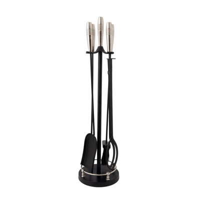 Sycamore Fireside Companion Set Iron Tool Stand Silver Handles Circular Base - 3