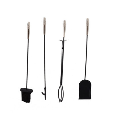 Sycamore Fireside Companion Set Iron Tool Stand Silver Handles Circular Base - 6