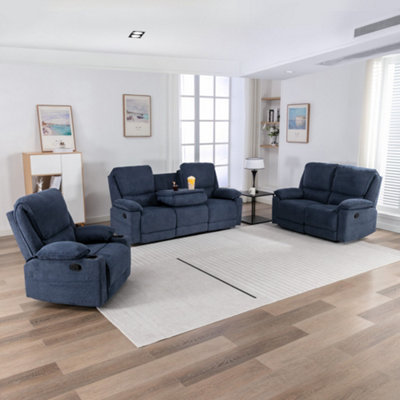 SYDNEY 1+2+3 SEATER FABRIC MANUAL RECLINER SOFA SET BLUE DIY at B&Q