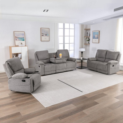 Sydney 1+2+3 Seater Fabric Manual Recliner Sofa Set (Grey)