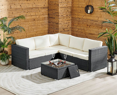 Sydney 5 Seater Black Rattan Garden Corner Sofa Set with Ice Bucket