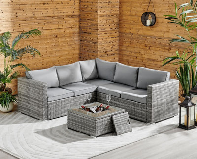 Sydney Seater Light Grey Rattan Garden Corner Sofa Set With Ice Bucket
