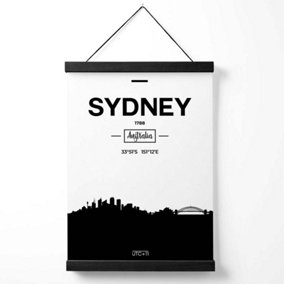 Sydney Black and White City Skyline Medium Poster with Black Hanger