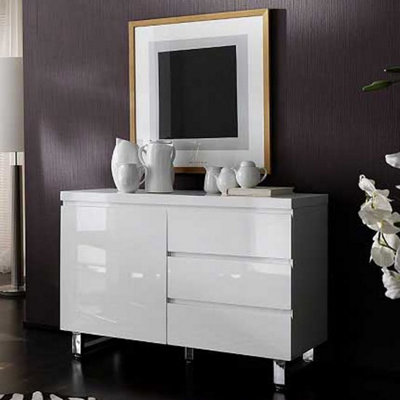 Sydney Small High Gloss Sideboard With 1 Door 3 Drawer In White