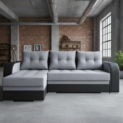 SYDNEY Universal Corner Sofa with Sleeping Function Light Grey and Dark ...
