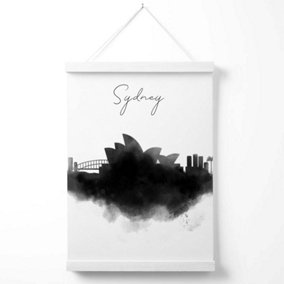 Sydney Watercolour Skyline City Poster with Hanger / 33cm / White