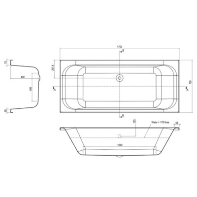 Sydney White Super-Strong Acrylic Double Ended Straight Bath (L)1700mm (W)750mm