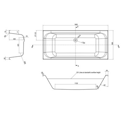 Sydney White Super-Strong Acrylic Double Ended Straight Bath (L)1700mm (W)800mm