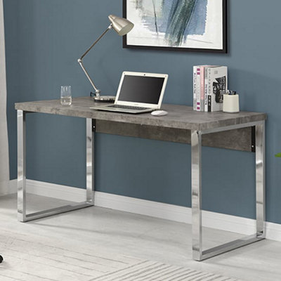 Sydney Wooden Laptop Desk In Concrete Effect With Chrome Frame