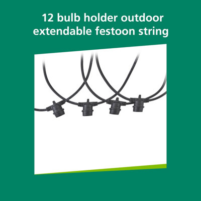 Sylvania YourHome 12 Bulb Holder Outdoor Extendable Festoon String Light - 9m (Bulbs Not Included)