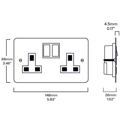 SYLVIE Double Plug Socket - Antique Brass (Black Insert)