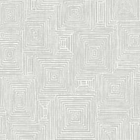 Symmetry Geometric Squares Wallpaper White / Silver Rasch 310214