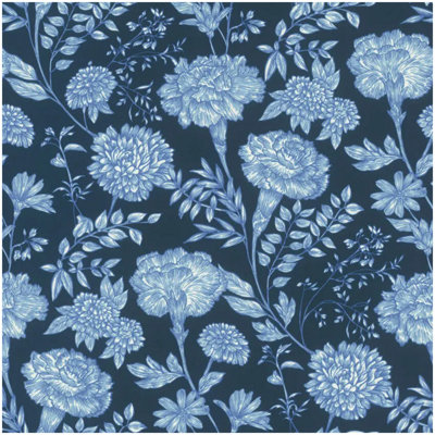 Symphony Floral Navy Wallpaper Botanical Flower Blue Feature Wall Living Room
